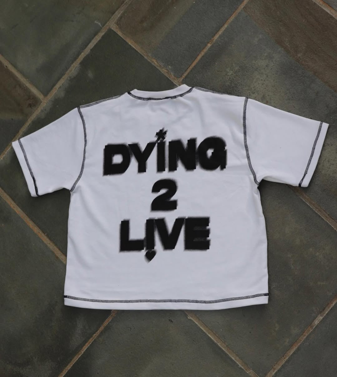 Dying 2 Live Contrast Stitch Tee - White