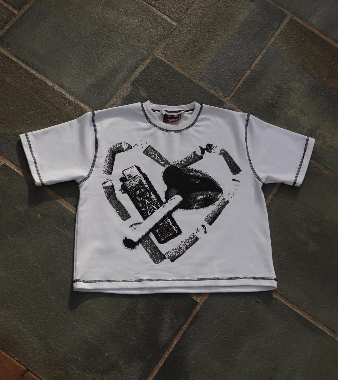 Dying 2 Live Contrast Stitch Tee - White