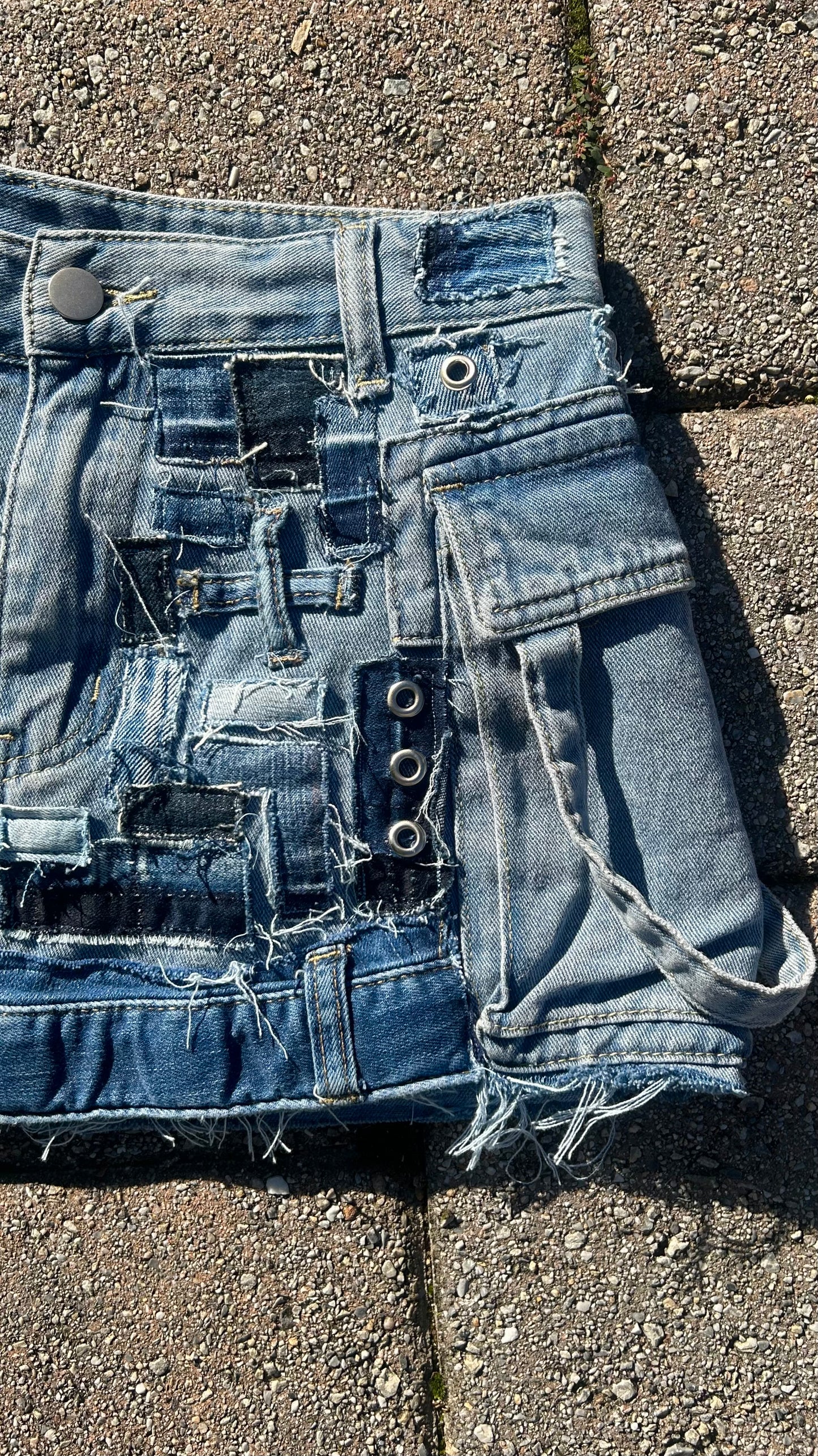 LosingMy5anity Blue Patchwork Mini Skirt