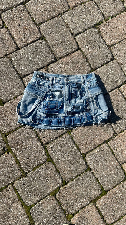LosingMy5anity Blue Patchwork Mini Skirt