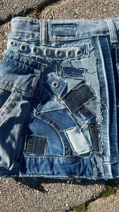 LosingMy5anity Blue Patchwork Mini Skirt