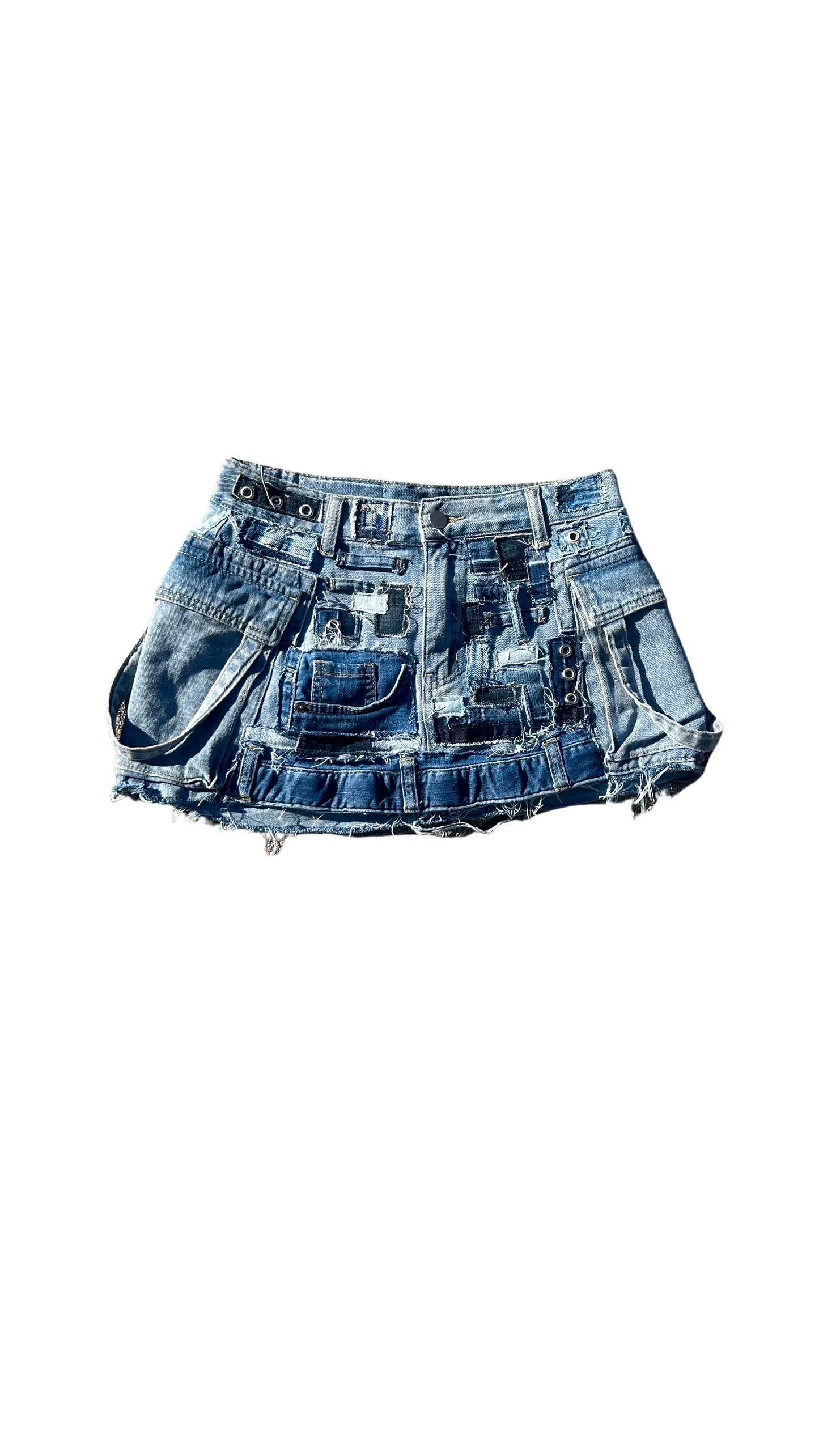 LosingMy5anity Blue Patchwork Mini Skirt