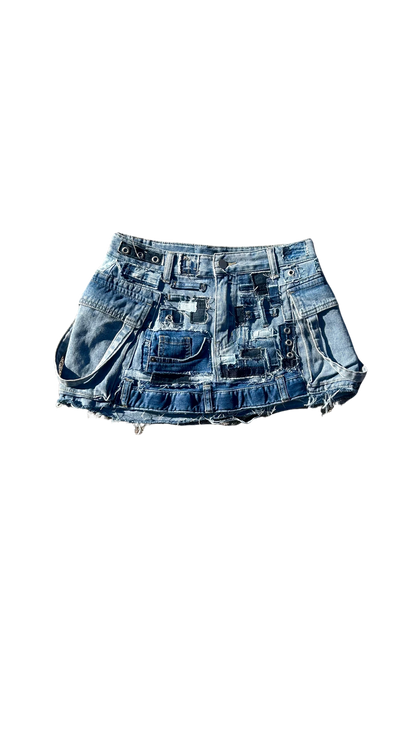 LosingMy5anity Blue Patchwork Mini Skirt